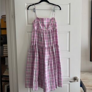 J. Crew Pink Plaid Midi Dress